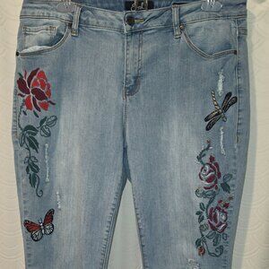 Earl Jeans Size 16 Skinny Ankle Embroidered Floral Butterfly Jeans